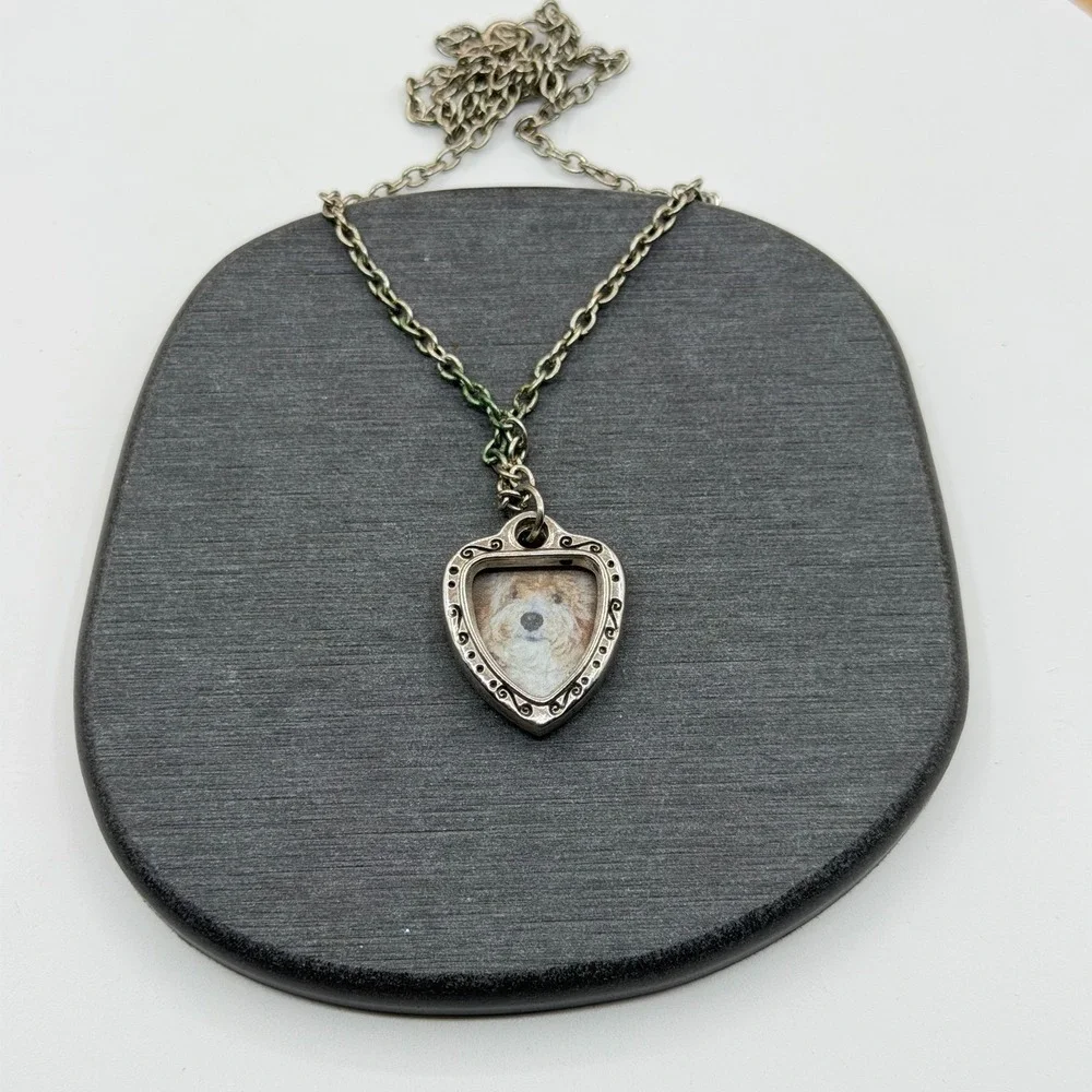 I Love My Dog Photo Frame Pendant Necklace Silver Tone Heart Pet Lover Jewelry